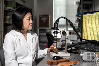 Fusa Miyake with microscope